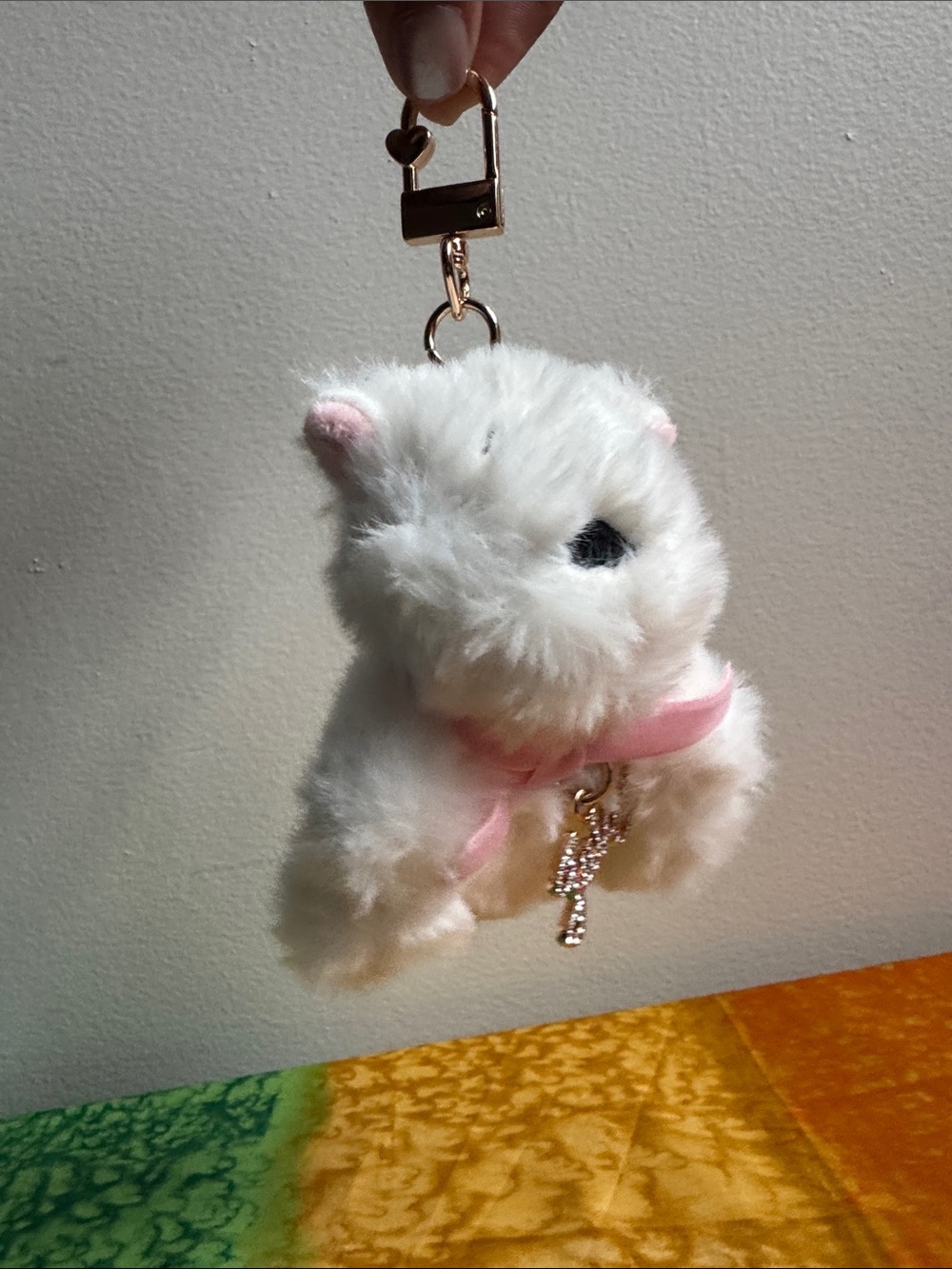 🩷JUICY COUTURE Plush White Small Pet Keychain with Pink Ribbon🩷